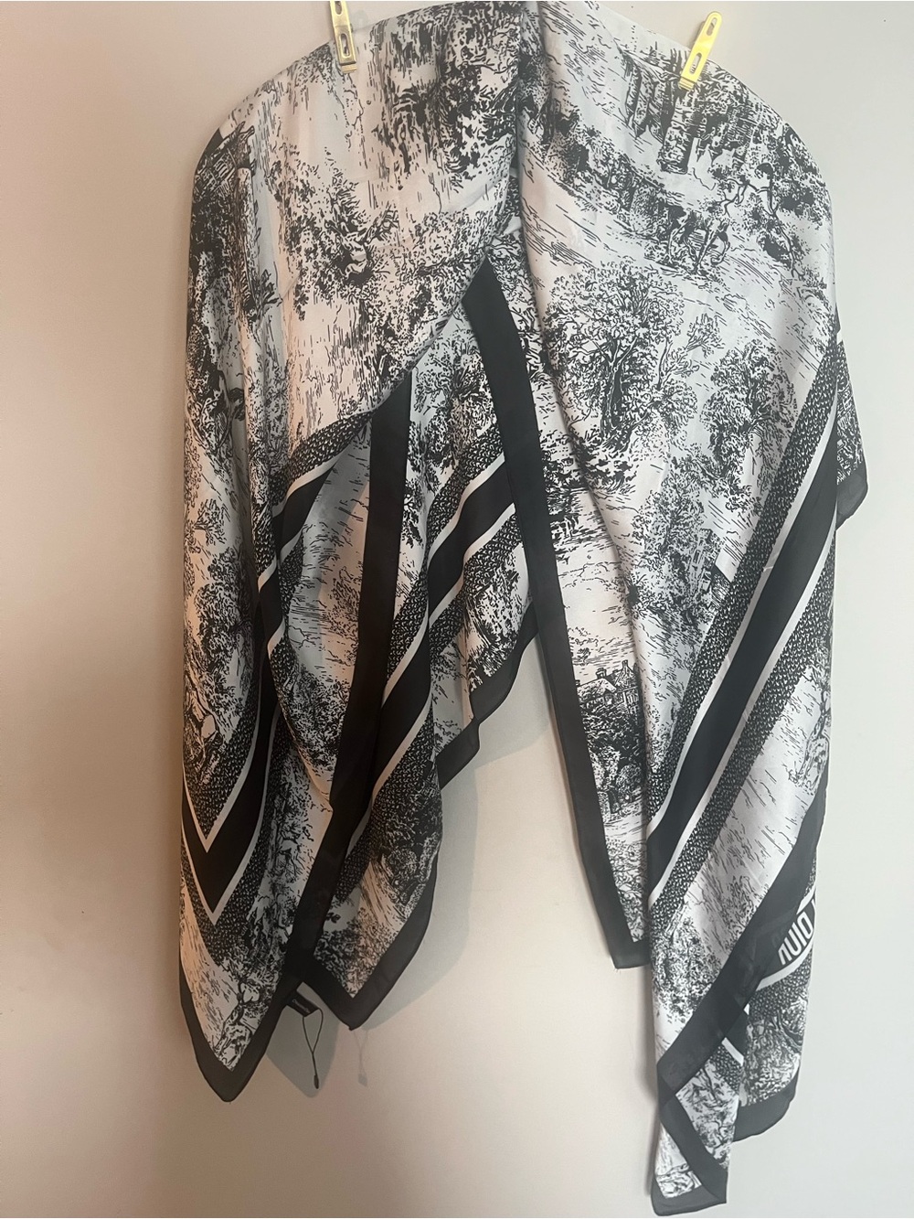 Dior Black & White Toile Scenic Silk Wrap Scarf - Picture 4 of 6